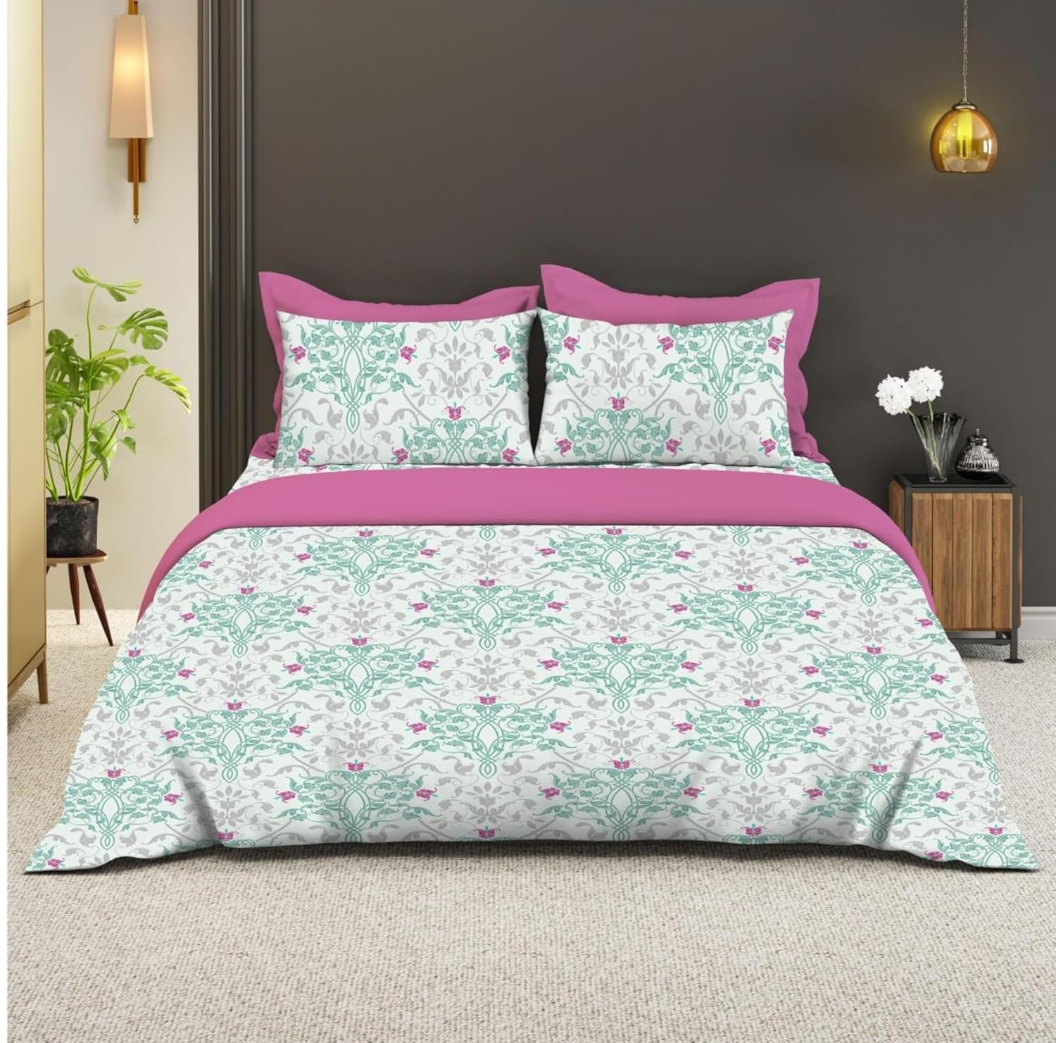 bombay dyeing 180 tc king size bedsheet with 2 pillow covers | 100% pure cotton | large size (274cm x 274cm) | soft, breathable & durable | florentine 7874 pink
